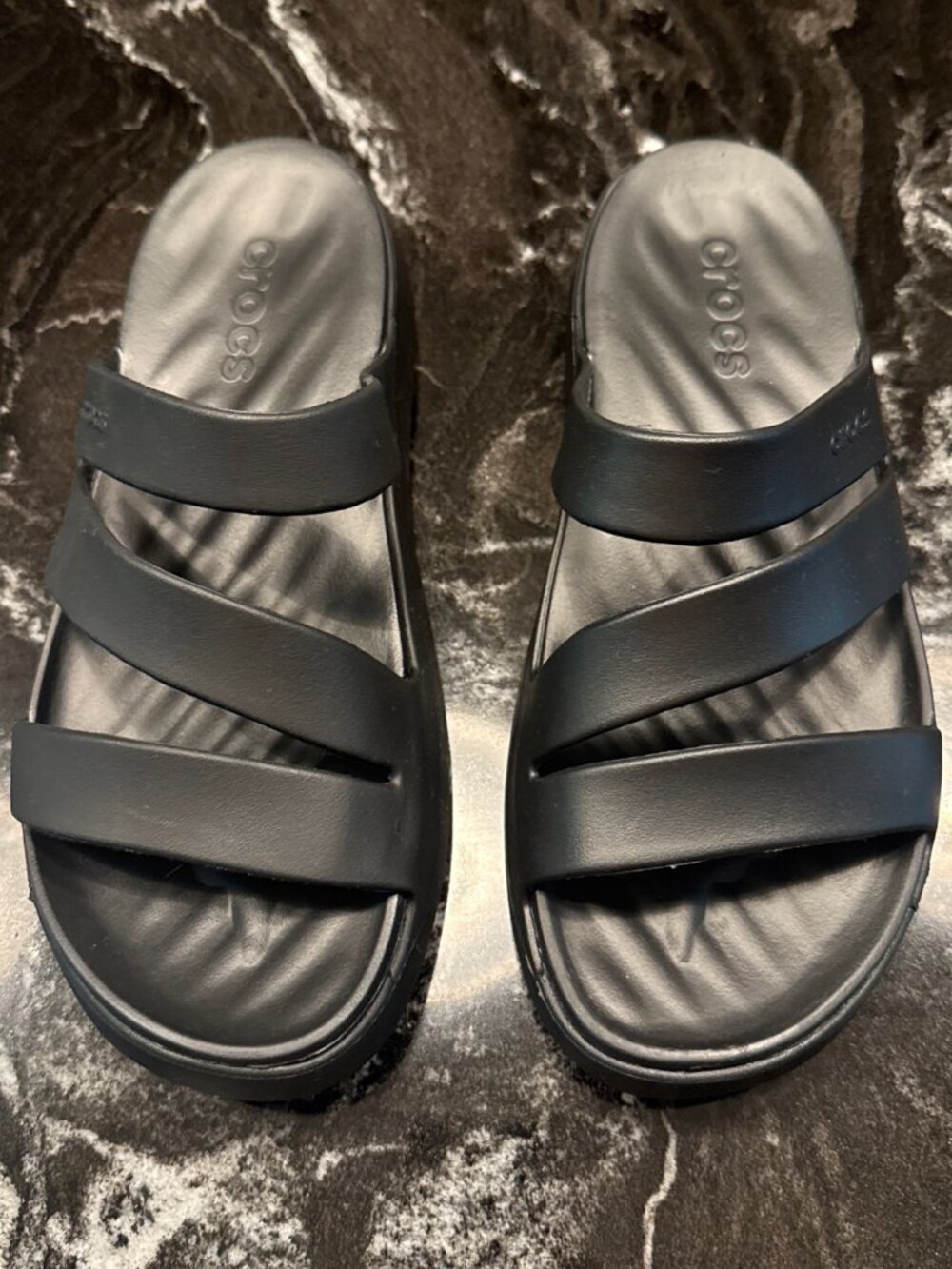 Crocs Black Getaway Strappy Sandal Lightweight Comfort Slide Sz 8W